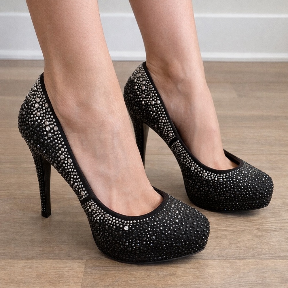 Aldo Black Crystal-Studded Platform Stilettos